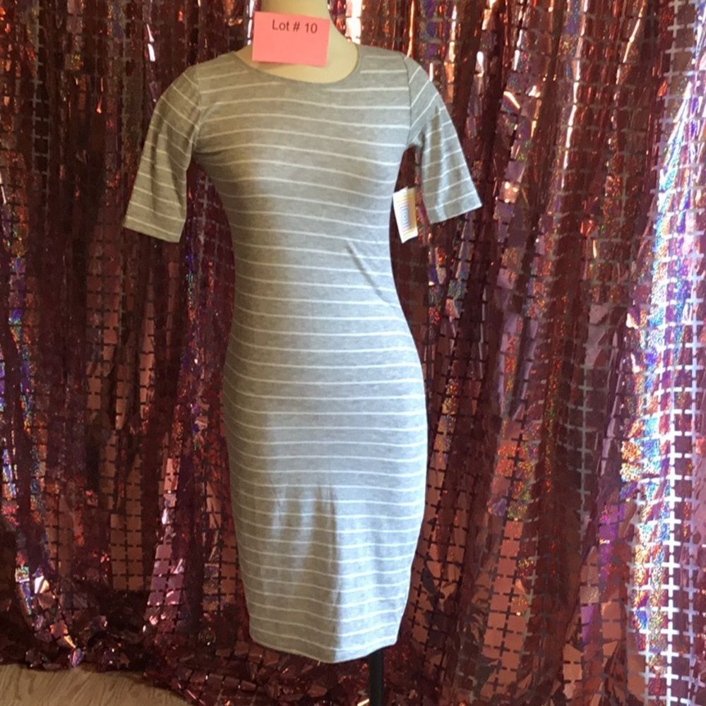 NWT LULAROE JULIA dress in XXS in gray & white stripe